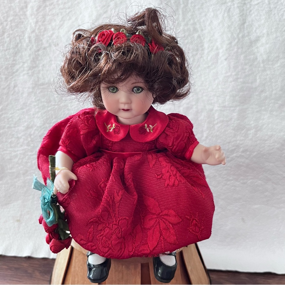Marie Osmond tiny tot doll red rose bud porcelain doll